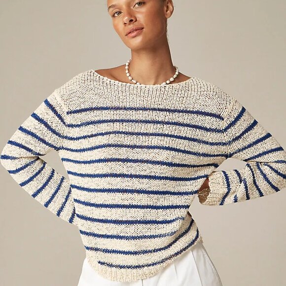 J. Crew Women's Montauk pullover sweater in stripe Small Natural Royal Color - Picture 1 of 6